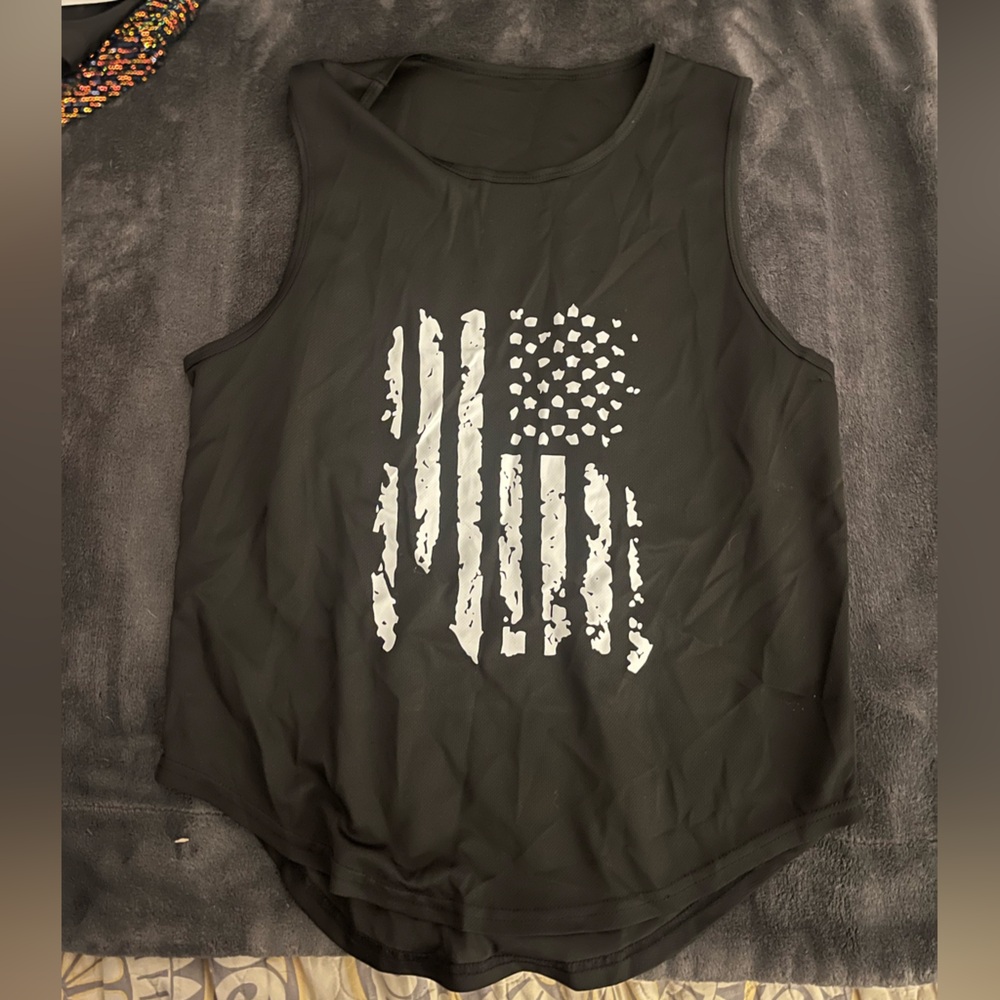 Black Sleeveless Top with Flag Design
